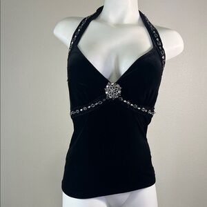 CDC Black Halter Camisole with Silver Accents and Crystal Accents MEDIUM